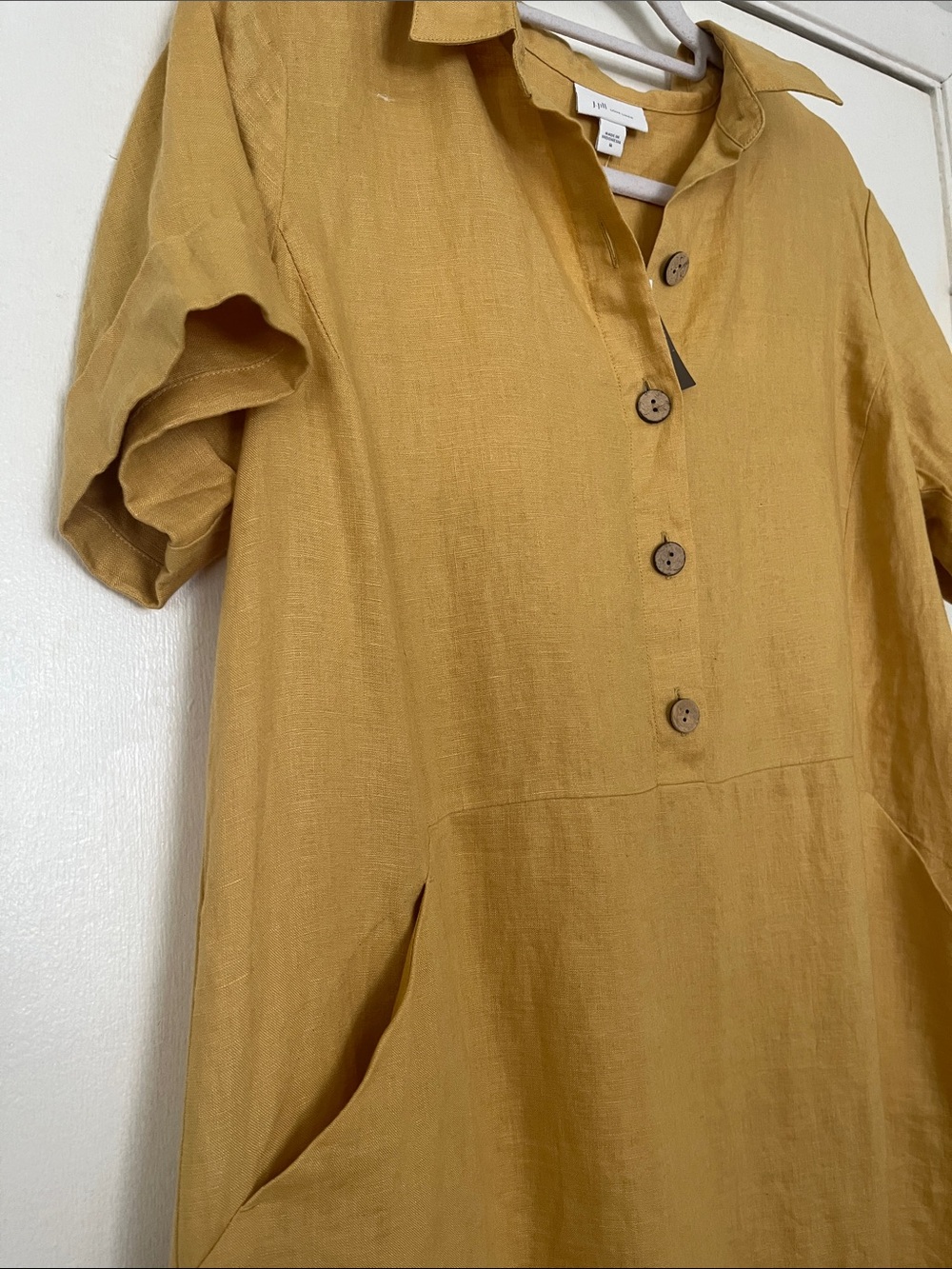 J. Jill Mustard Yellow Linen Button-Front Shirt dress - Picture 4 of 5